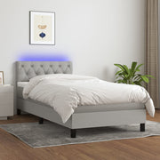 Krevet box spring s madracem LED svjetlosivi 80x200 cm tkanina