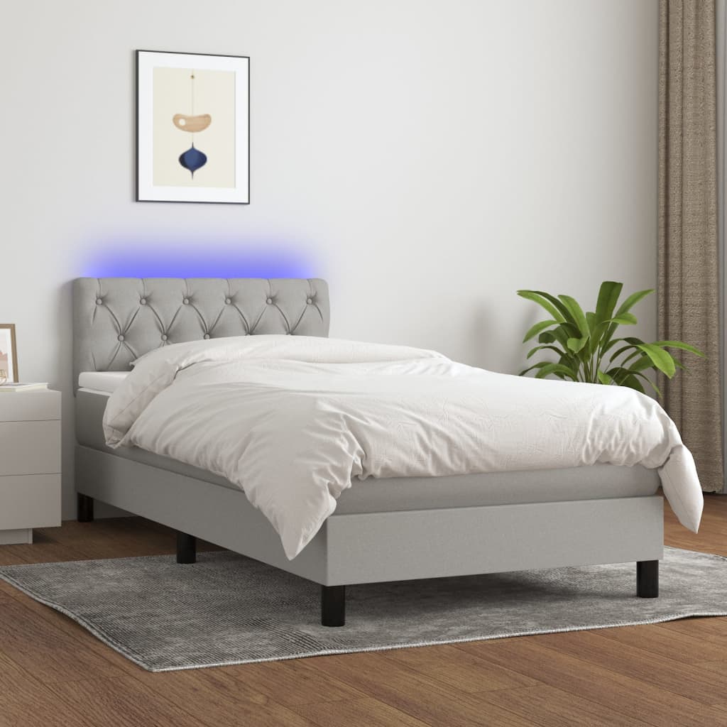 Krevet box spring s madracem LED svjetlosivi 80x200 cm tkanina