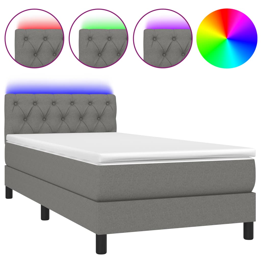 Krevet box spring s madracem LED tamnosivi 80 x 200 cm tkanina