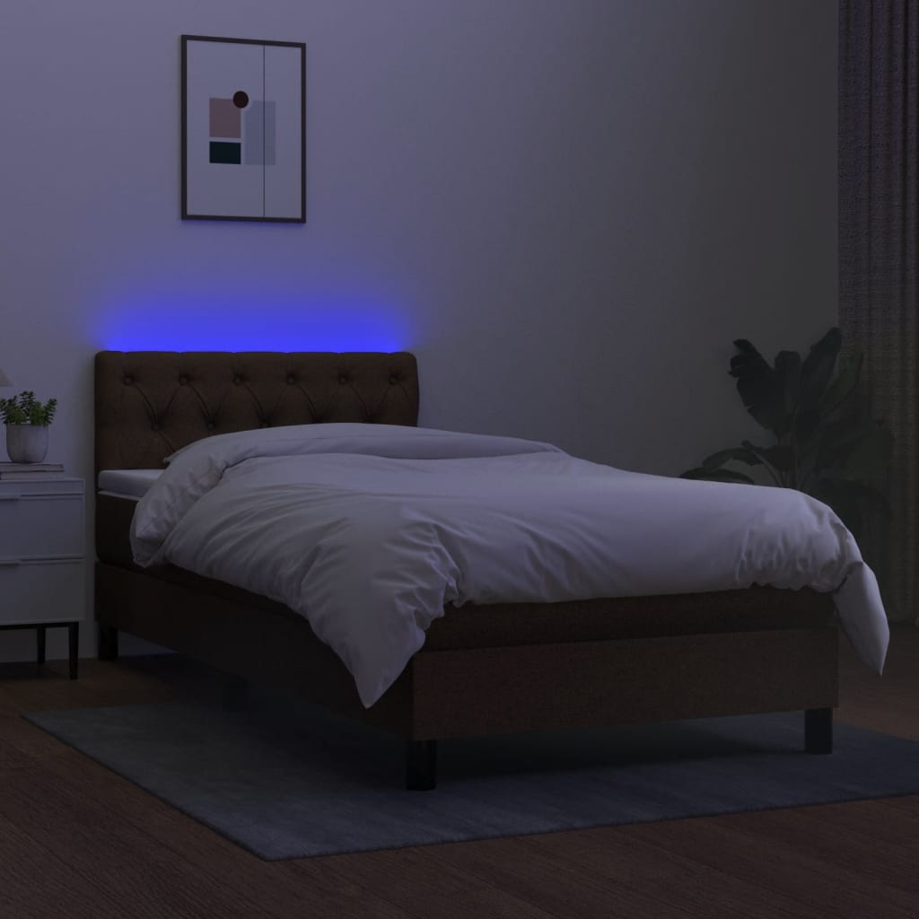 Krevet box spring s madracem LED tamnosmeđi 80 x 200 cm tkanina