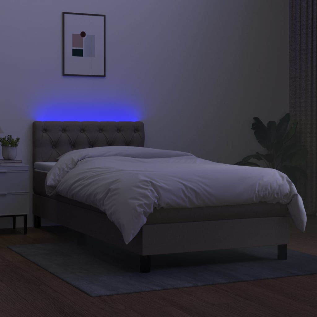 Krevet box spring s madracem LED smeđesivi 80 x 200 cm tkanina