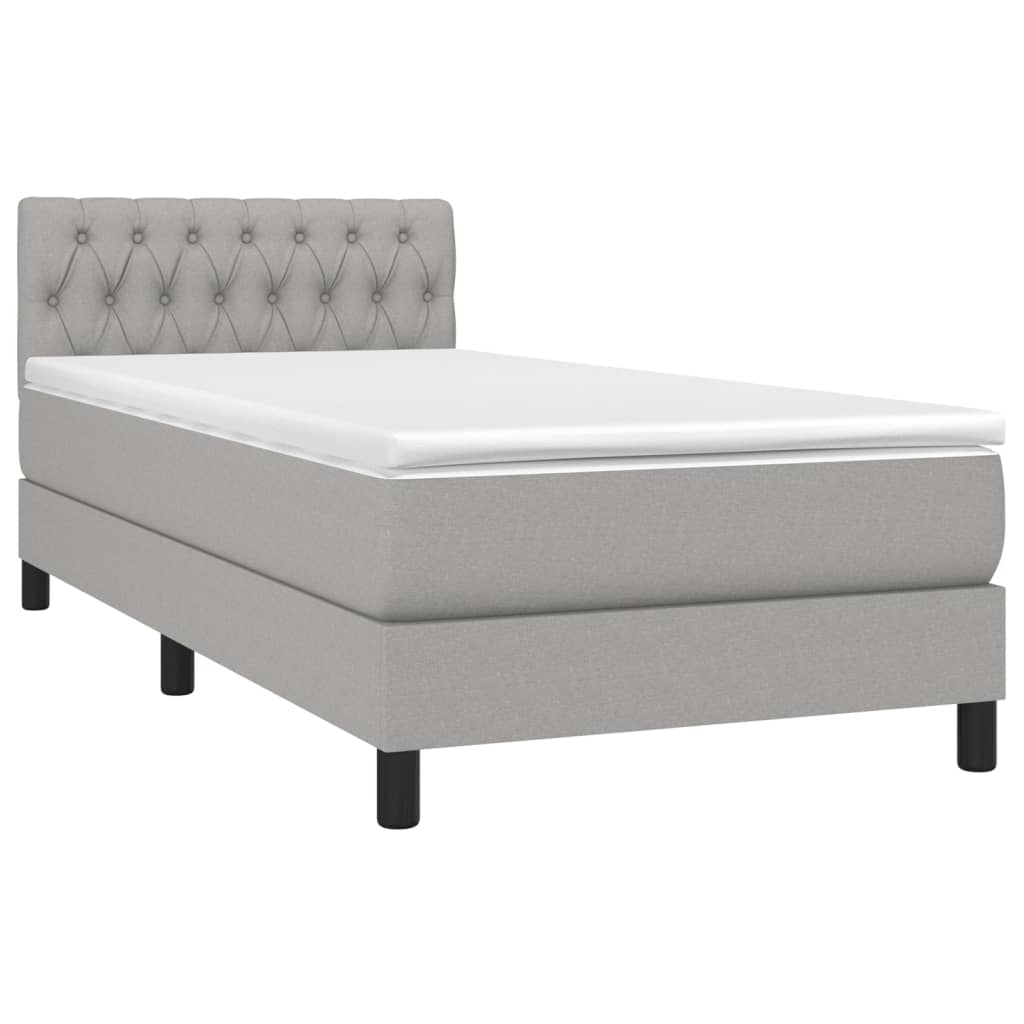 Krevet box spring s madracem LED svjetlosivi 90x190 cm tkanina