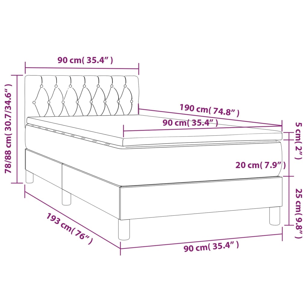 Krevet box spring s madracem LED tamnosmeđi 90x190 cm tkanina