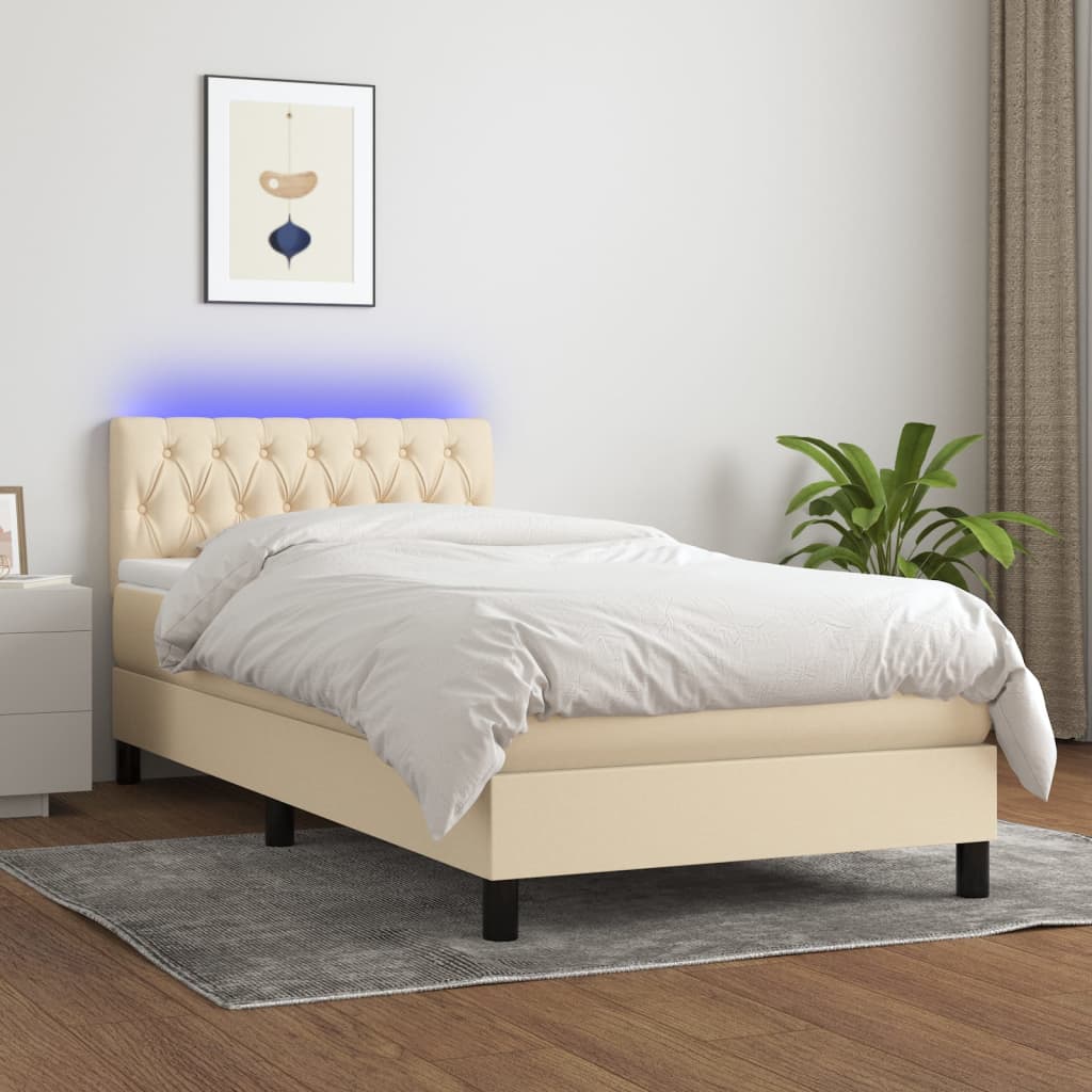 Krevet box spring s madracem LED krem 90x200 cm od tkanine