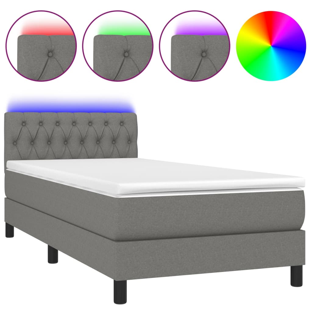 Krevet box spring s madracem LED tamnosivi 100x200 cm tkanina