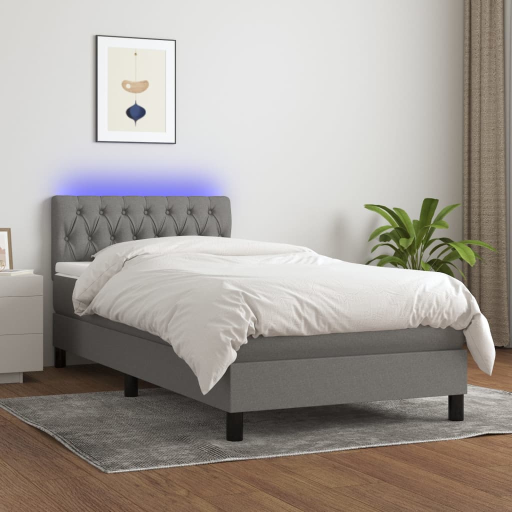 Krevet box spring s madracem LED tamnosivi 100x200 cm tkanina