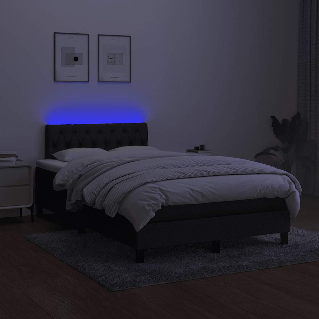 Krevet box spring s madracem LED crni 120 x 200 cm od tkanine
