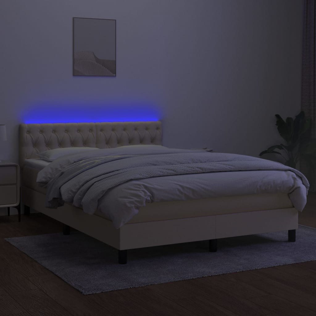 Krevet box spring s madracem LED krem 140x190 cm od tkanine