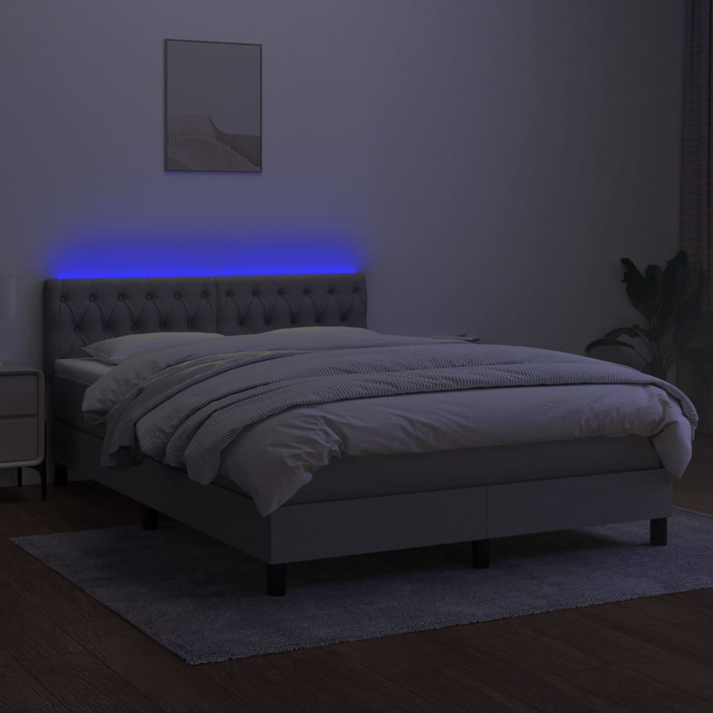 Krevet box spring s madracem LED svjetlosivi 140x200 cm tkanina