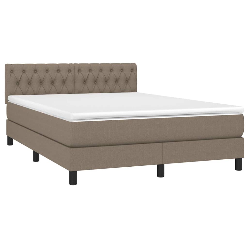 Krevet box spring s madracem LED smeđesivi 140x200 cm tkanina
