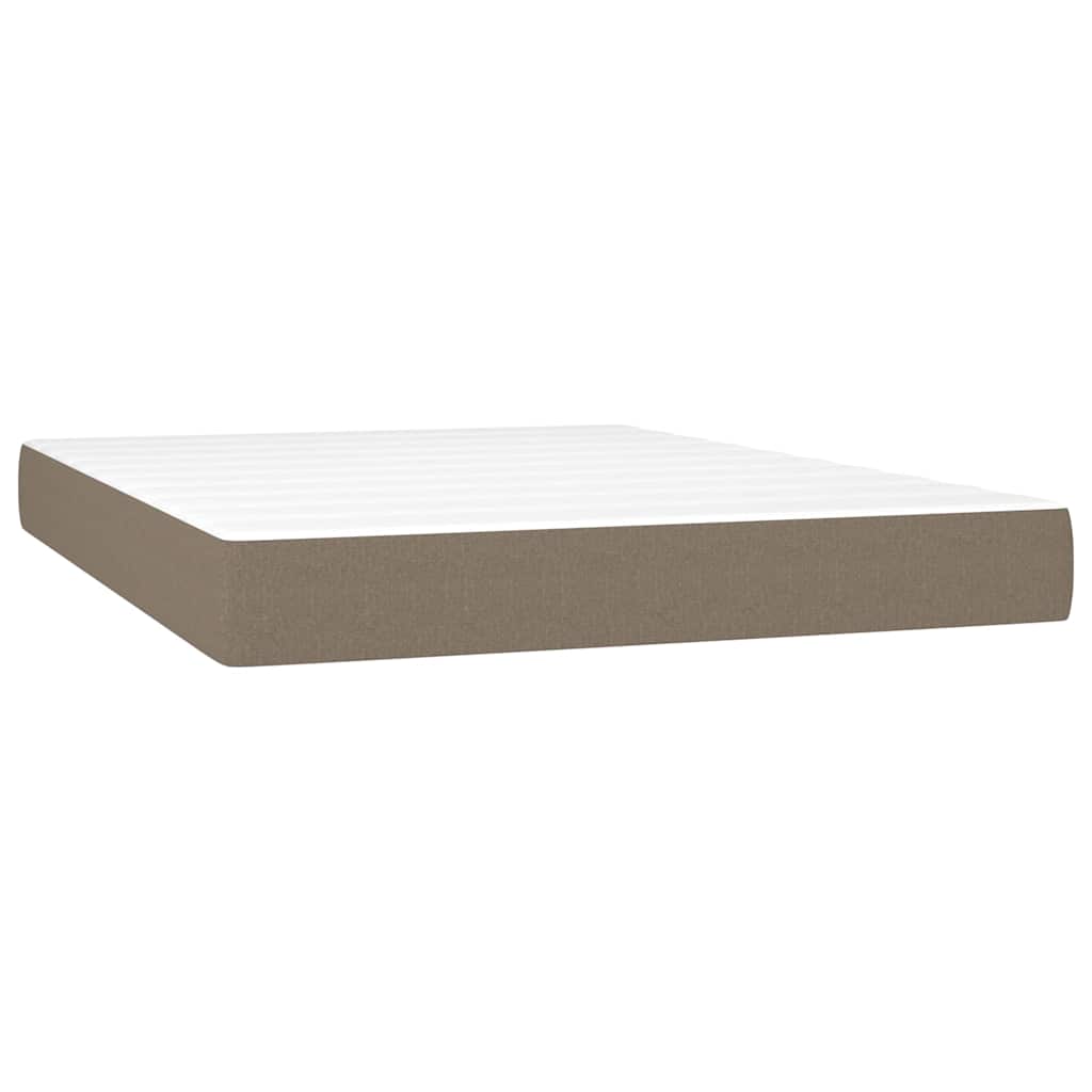 Krevet box spring s madracem LED smeđesivi 140x200 cm tkanina
