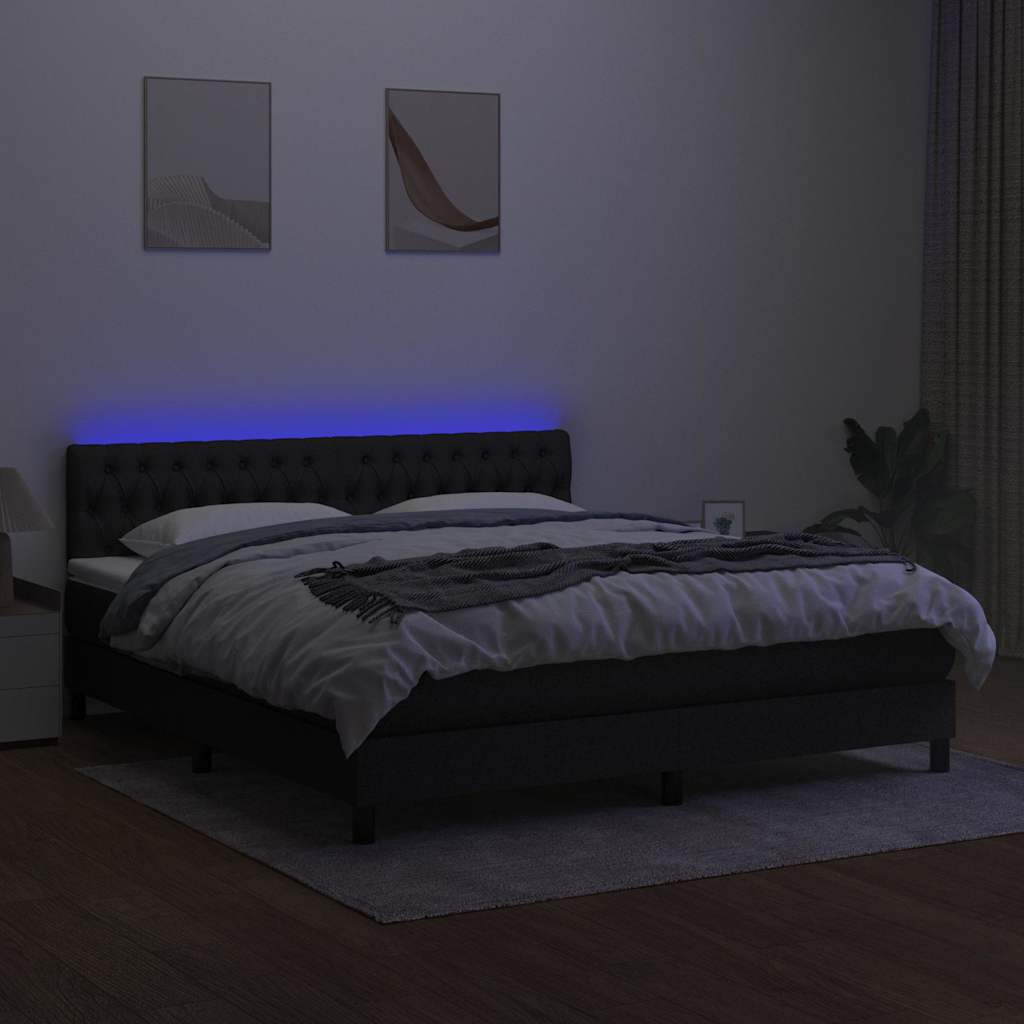 Krevet box spring s madracem LED crni 160x200 cm od tkanine