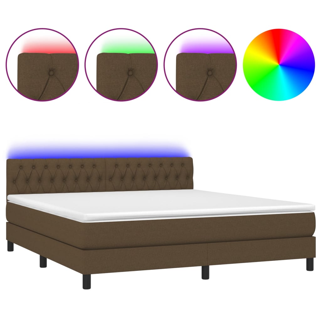 Krevet box spring s madracem LED tamnosmeđi 180x200 cm tkanina