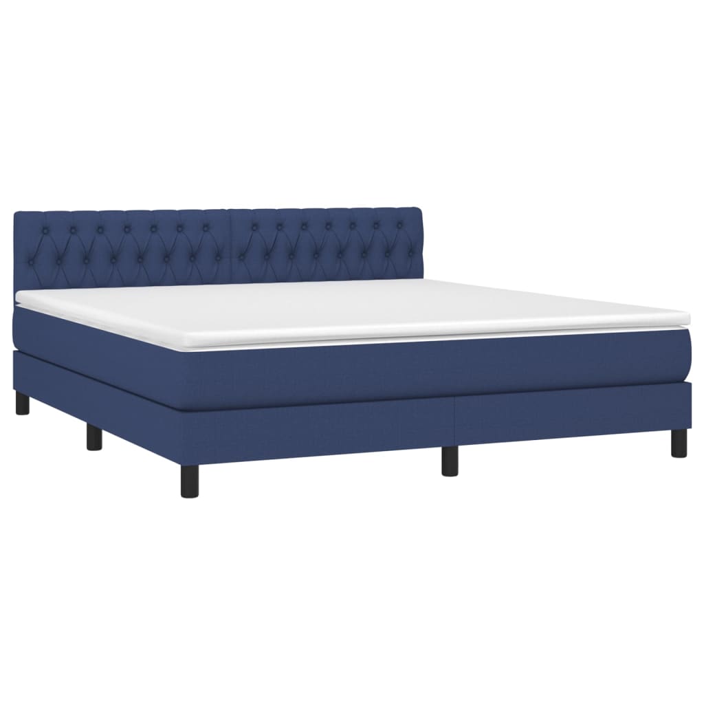 Krevet box spring s madracem LED plavi 180x200 cm od tkanine