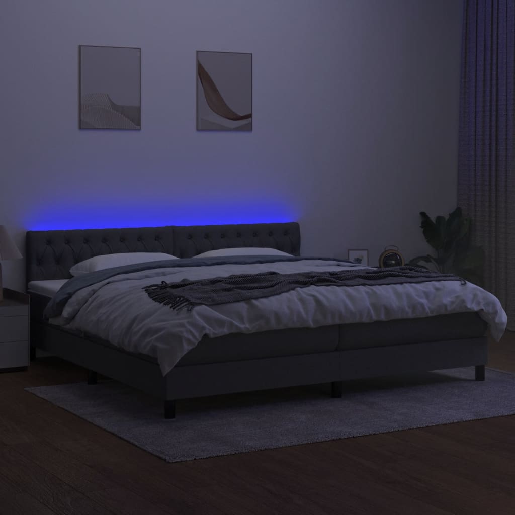 Krevet box spring s madracem LED tamnosivi 200x200 cm tkanina