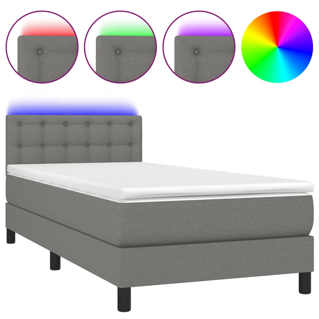 Krevet box spring s madracem LED tamnosivi 90x190 cm tkanina