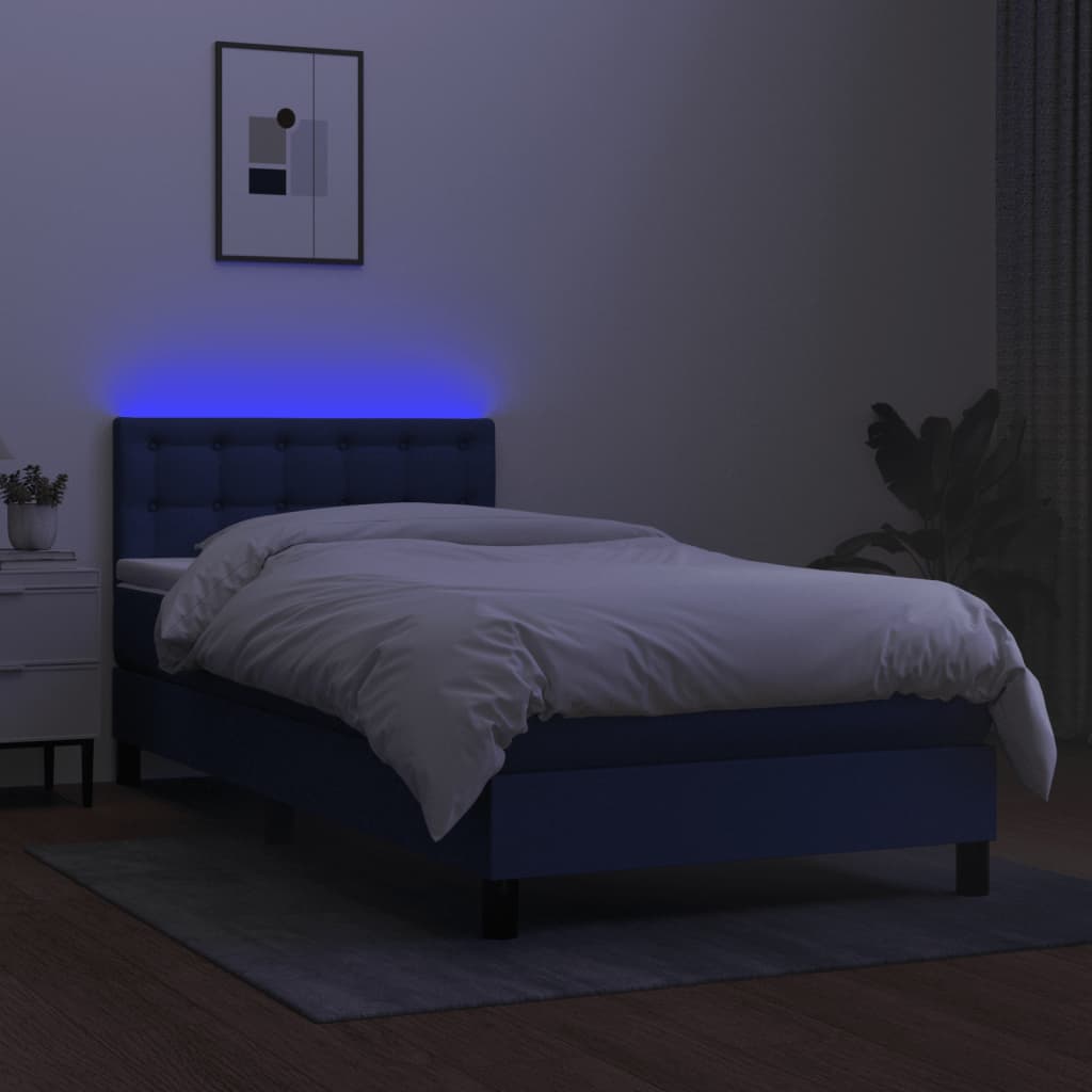 Krevet box spring s madracem LED plavi 90x200 cm od tkanine