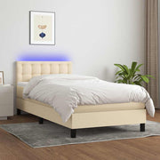 Krevet box spring s madracem LED krem 100x200 cm od tkanine