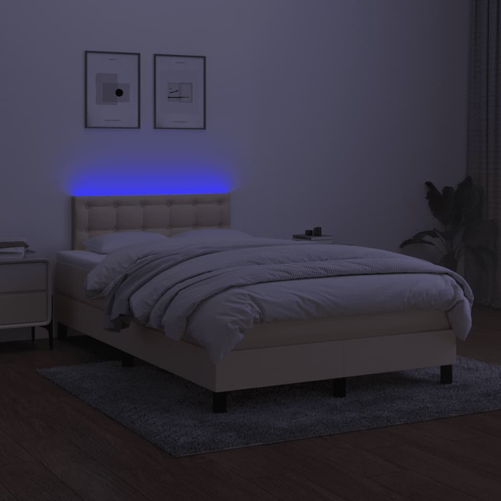 Krevet box spring s madracem LED krem 120 x 200 cm od tkanine
