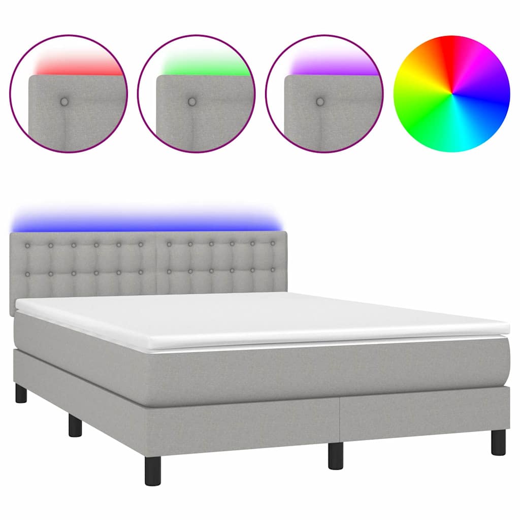 Krevet box spring s madracem LED svjetlosivi 140x190 cm tkanina