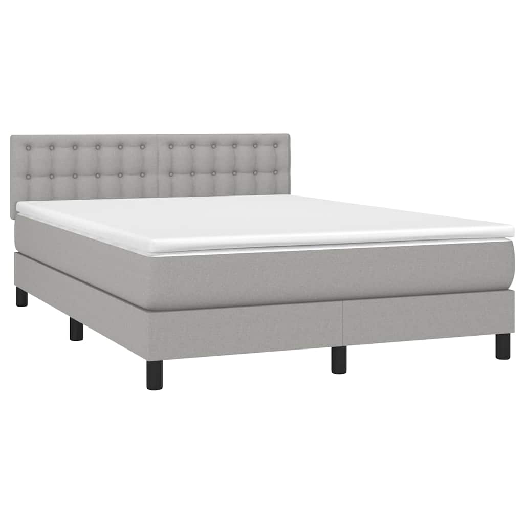 Krevet box spring s madracem LED svjetlosivi 140x190 cm tkanina