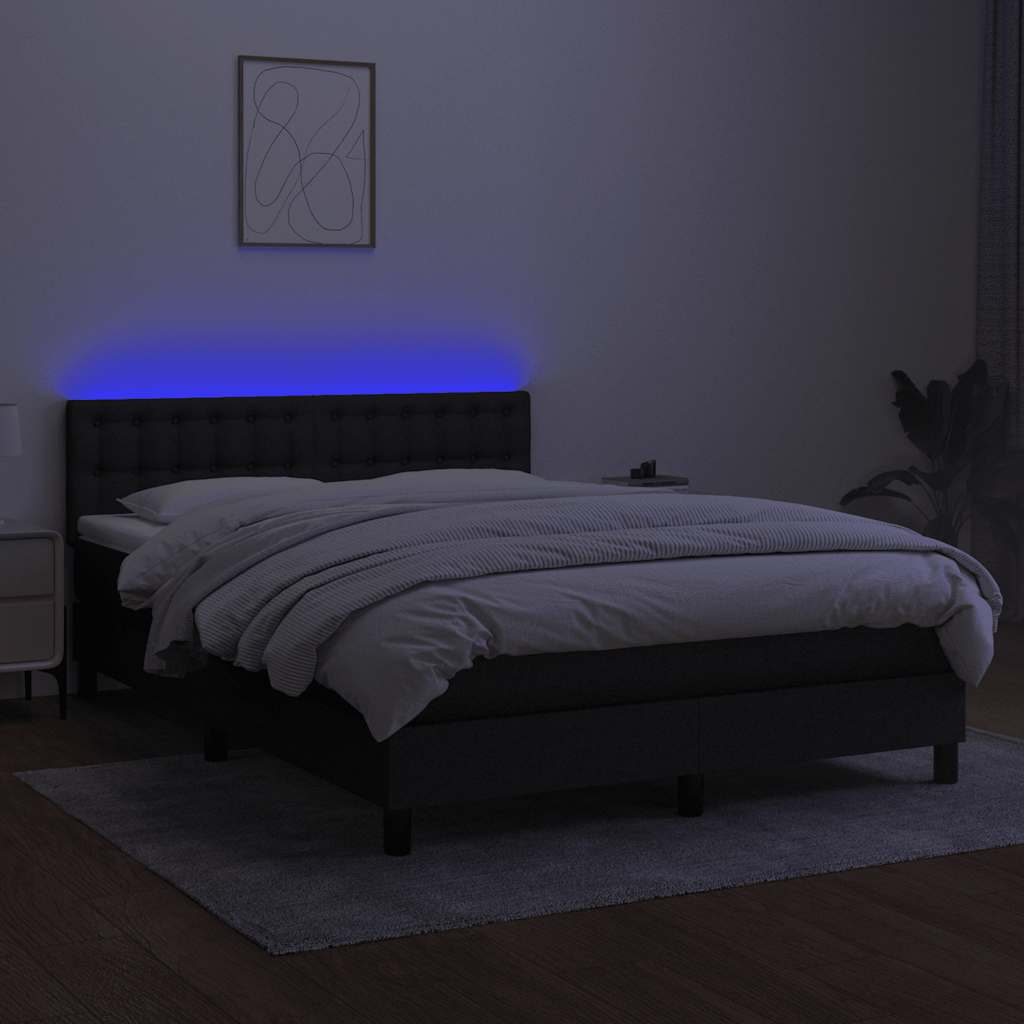 Krevet box spring s madracem LED crni 140x200 cm od tkanine