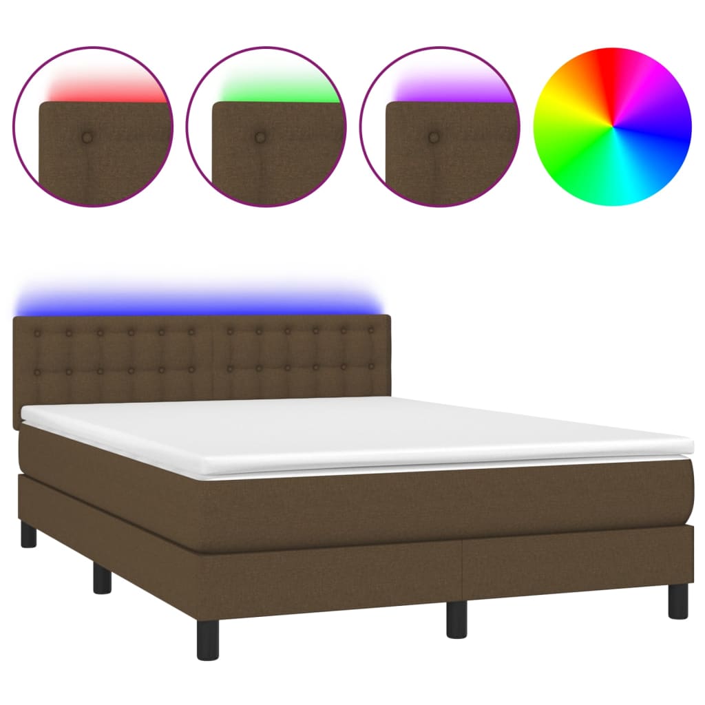 Krevet box spring s madracem LED tamnosmeđi 140x200 cm tkanina