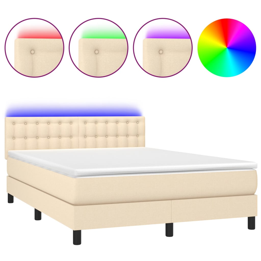 Krevet box spring s madracem LED krem 140x200 cm od tkanine