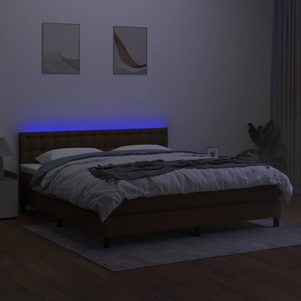 Krevet box spring s madracem LED tamnosmeđi 180x200 cm tkanina