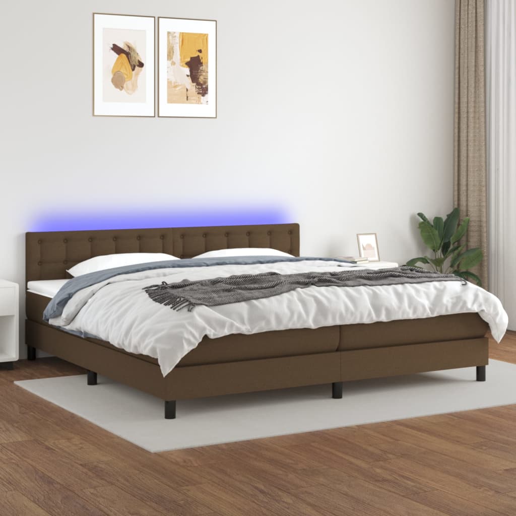 Krevet box spring s madracem LED tamnosmeđi 200x200 cm tkanina