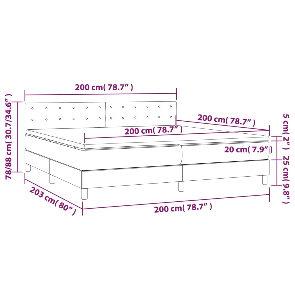 Krevet box spring s madracem LED krem 200x200 cm od tkanine