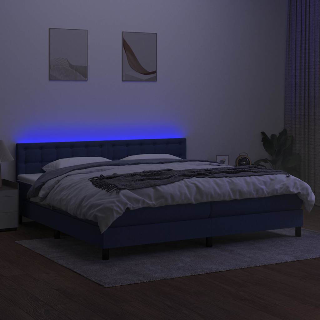 Krevet box spring s madracem LED plavi 200x200 cm od tkanine