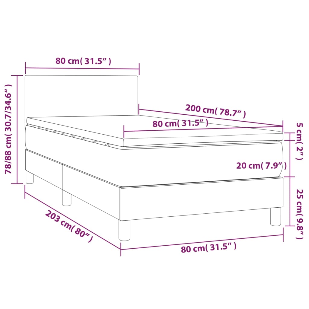 Krevet box spring s madracem LED tamnosmeđi 80 x 200 cm tkanina