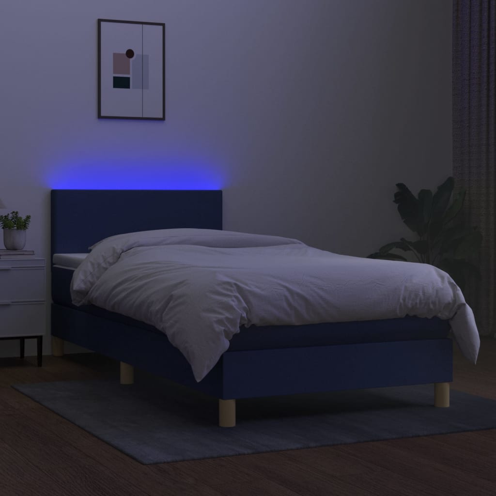 Krevet box spring s madracem LED plavi 90x190 cm od tkanine