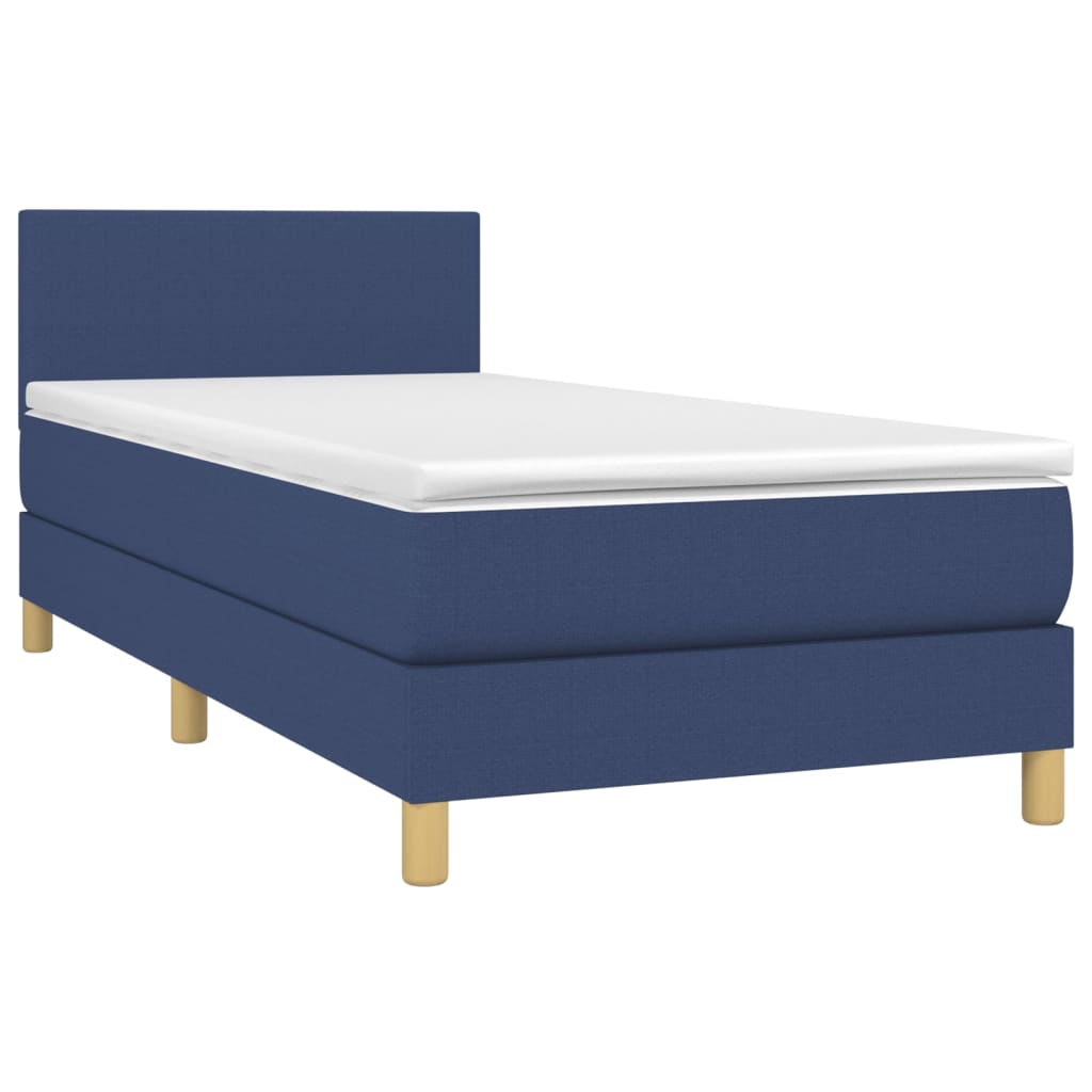 Krevet box spring s madracem LED plavi 100x200 cm od tkanine