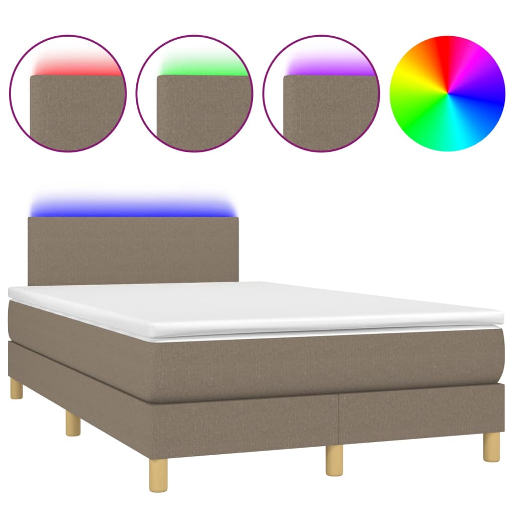 Krevet box spring s madracem LED smeđesivi 120 x 200 cm tkanina