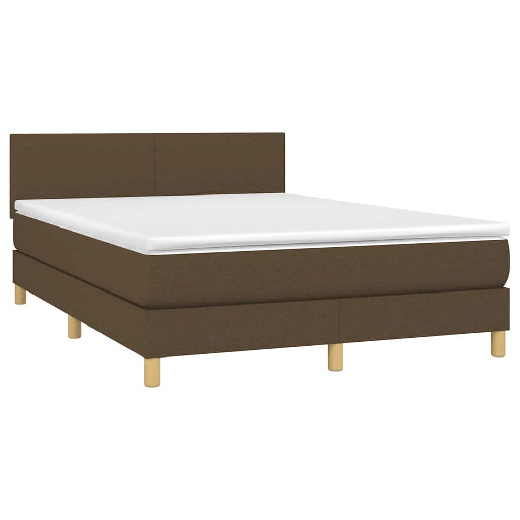 Krevet box spring s madracem LED tamnosmeđi 140x190 cm tkanina