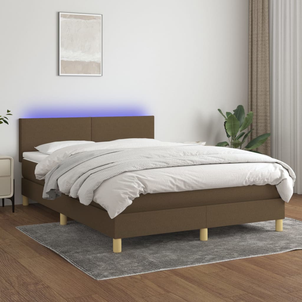 Krevet box spring s madracem LED tamnosmeđi 140x190 cm tkanina