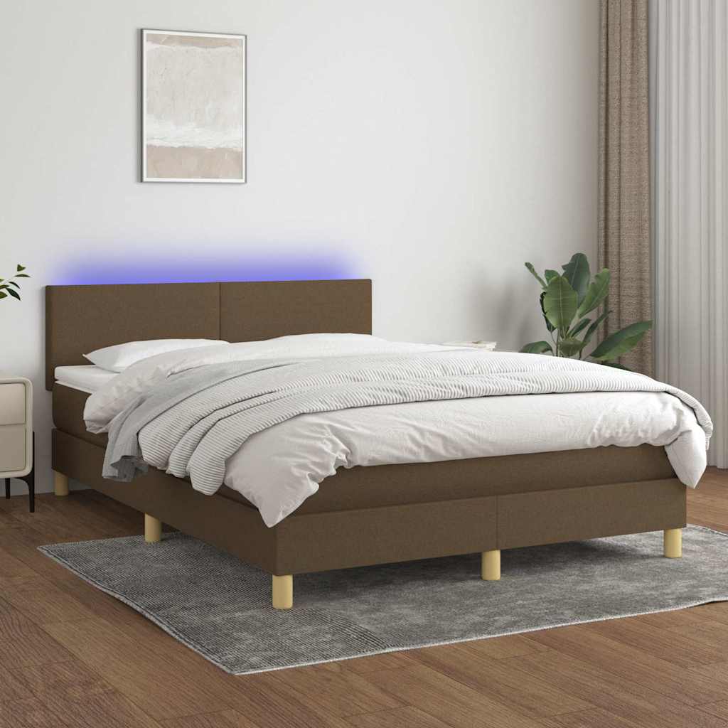 Krevet box spring s madracem LED tamnosmeđi 140x190 cm tkanina