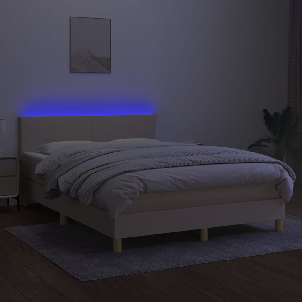 Krevet box spring s madracem LED krem 140x190 cm od tkanine