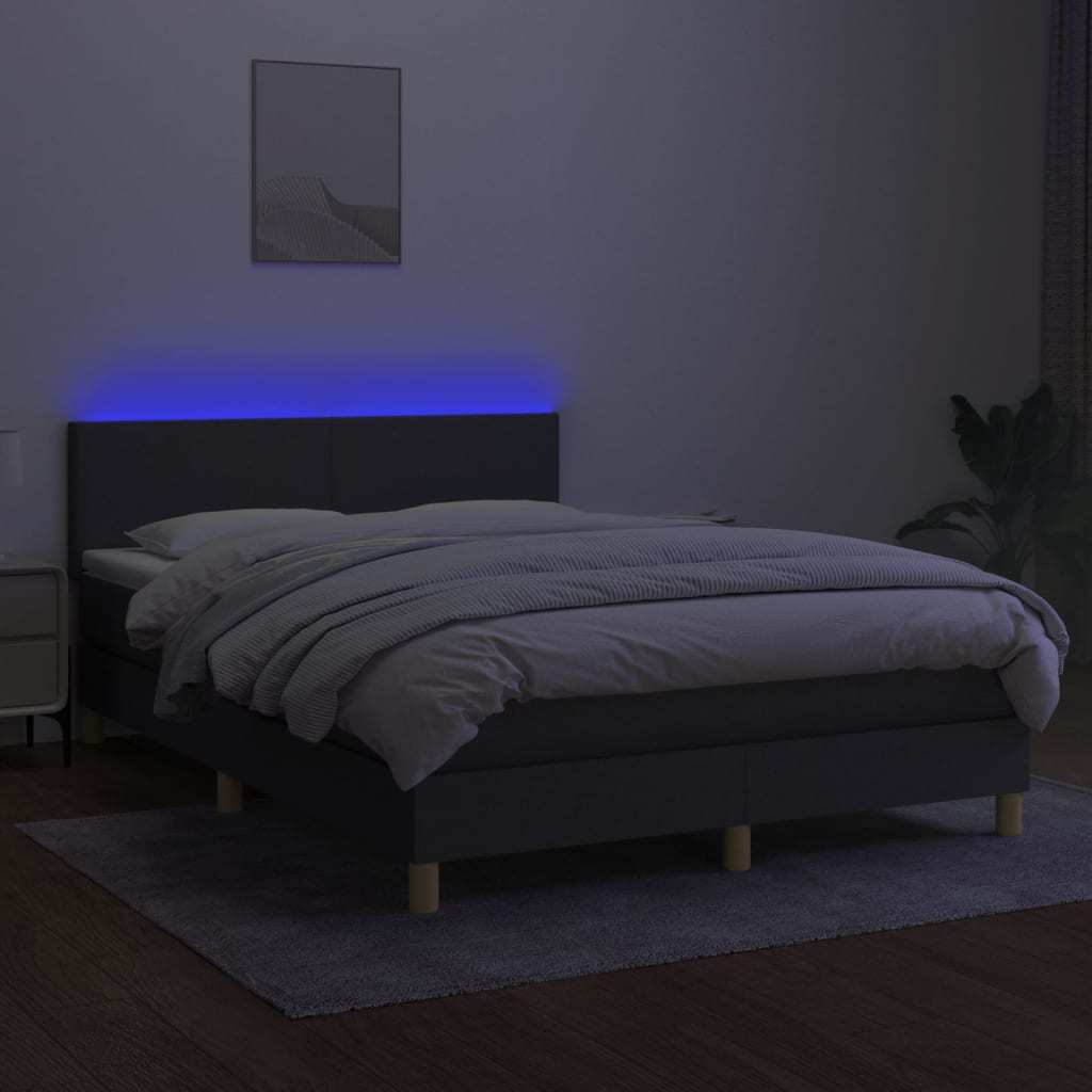 Krevet box spring s madracem LED tamnosivi 140x200 cm tkanina