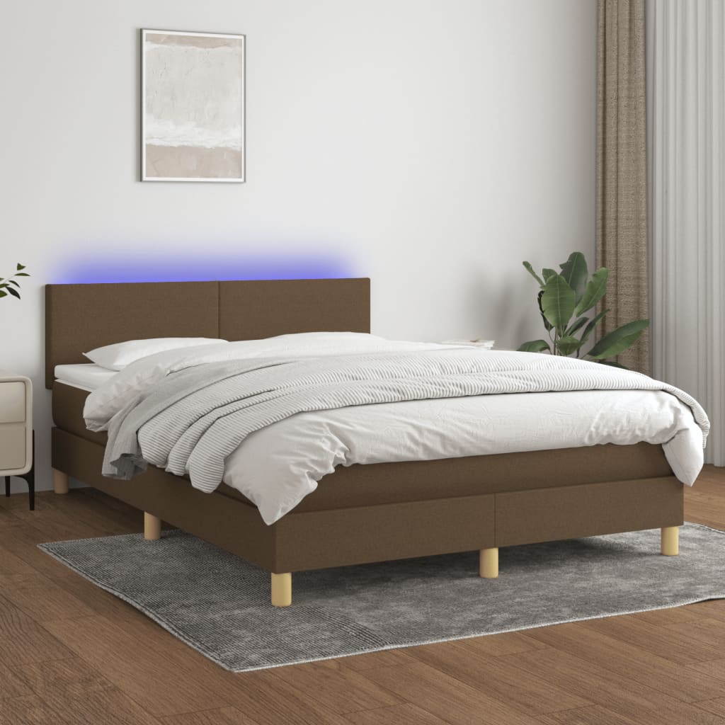 Krevet box spring s madracem LED tamnosmeđi 140x200 cm tkanina