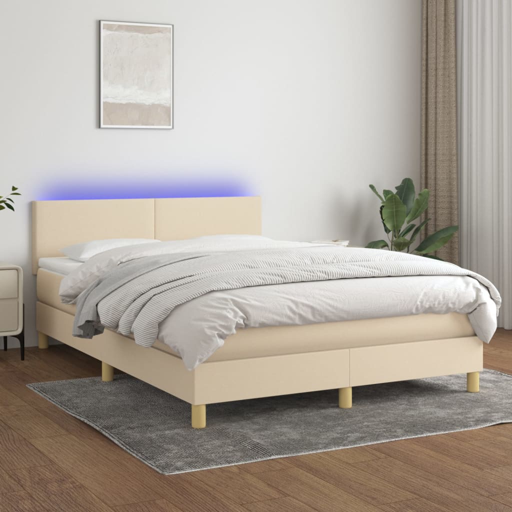 Krevet box spring s madracem LED krem 140x200 cm od tkanine