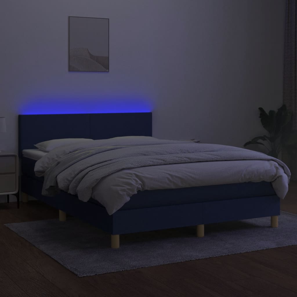 Krevet box spring s madracem LED plavi 140x200 cm od tkanine