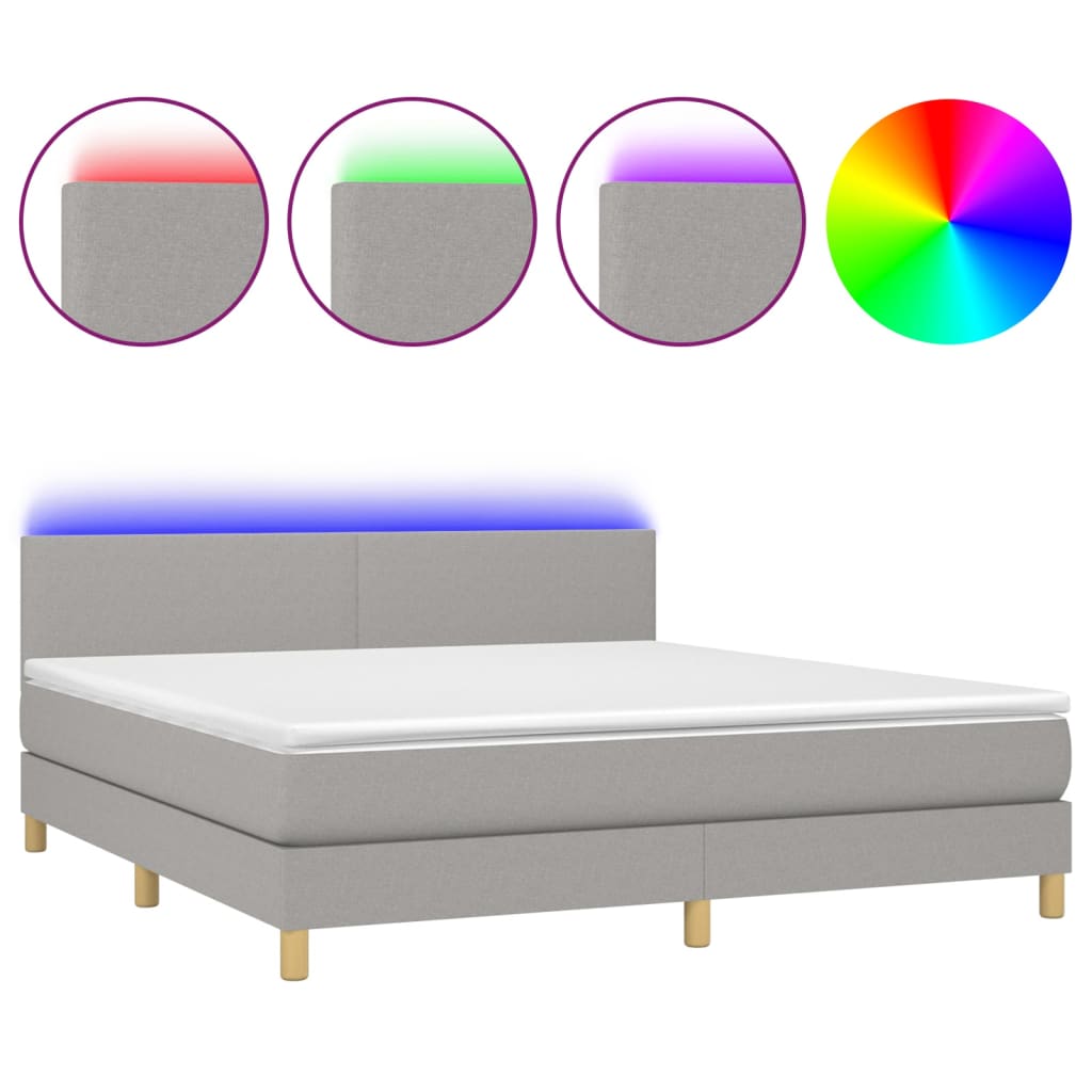 Krevet box spring s madracem LED svjetlosivi 160x200 cm tkanina