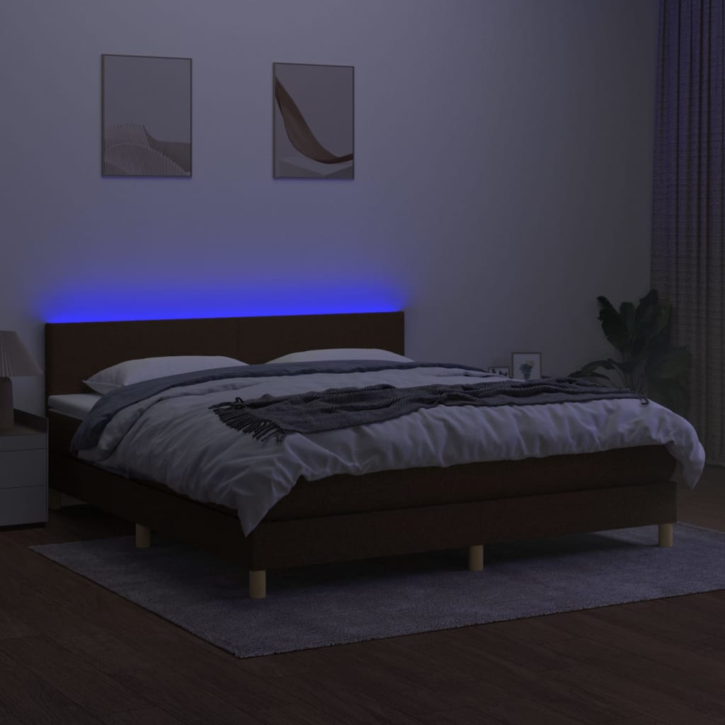 Krevet box spring s madracem LED tamnosmeđi 160x200 cm tkanina