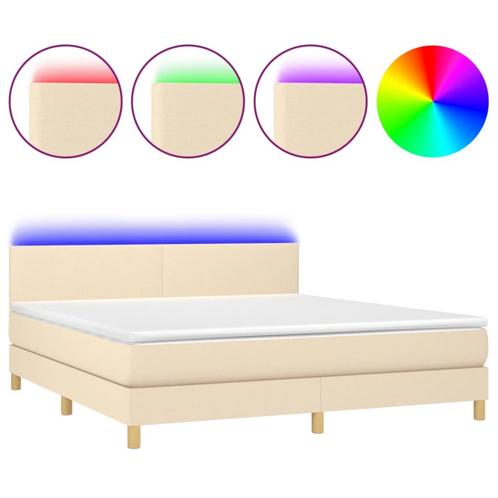 Krevet box spring s madracem LED krem 160x200 cm od tkanine