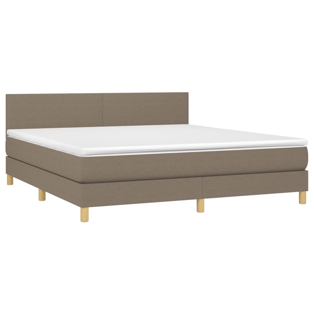 Krevet box spring s madracem LED smeđesivi 180x200 cm tkanina