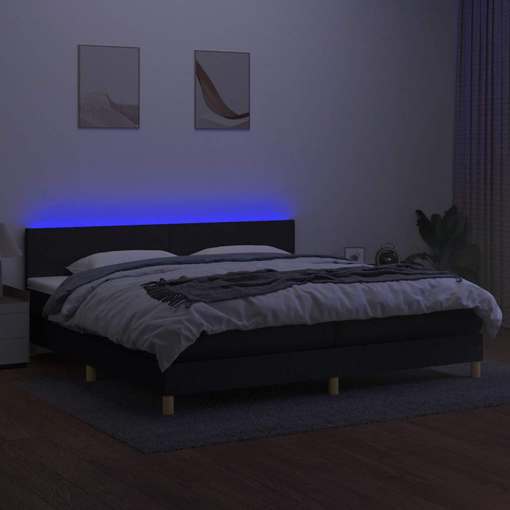 Krevet box spring s madracem LED crni 200x200 cm od tkanine