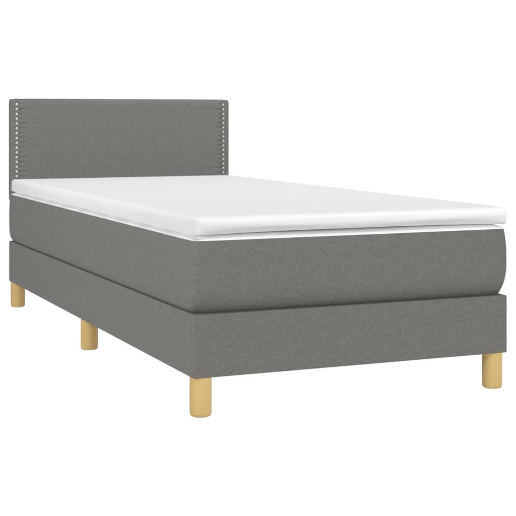 Krevet box spring s madracem LED tamnosivi 90x200 cm tkanina